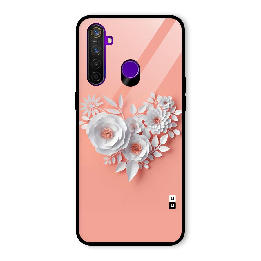White Paper Flower Glass Back Case for Realme 5 Pro
