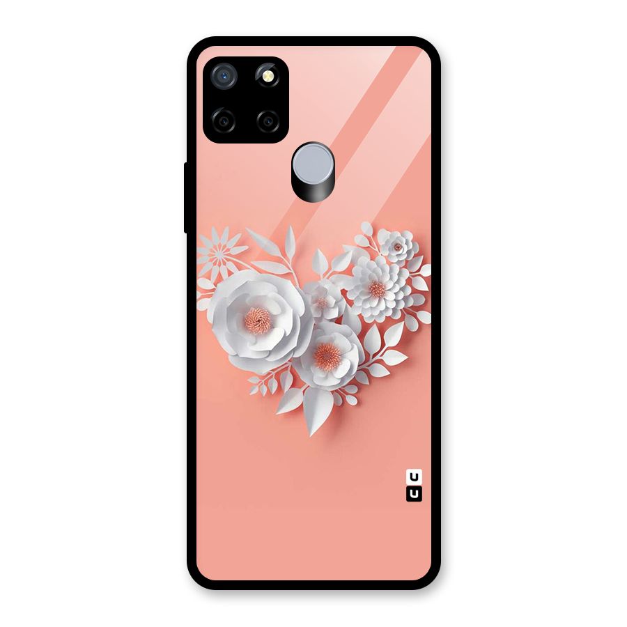 White Paper Flower Glass Back Case for Realme C12