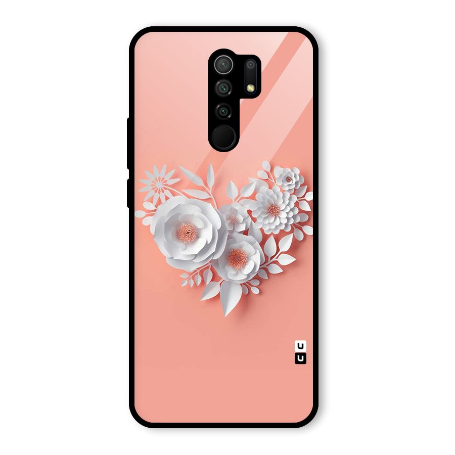 White Paper Flower Glass Back Case for Redmi 9 Prime