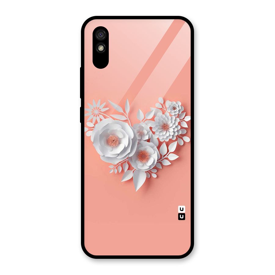 White Paper Flower Glass Back Case for Redmi 9i