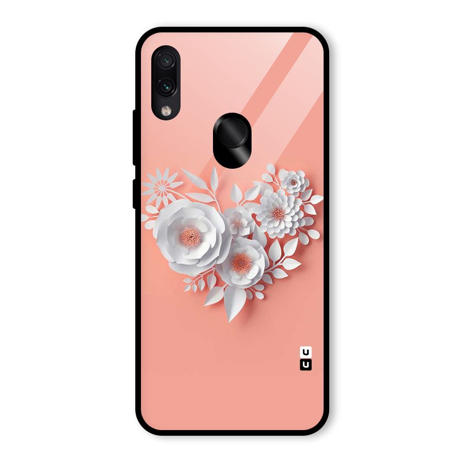 White Paper Flower Glass Back Case for Redmi Note 7
