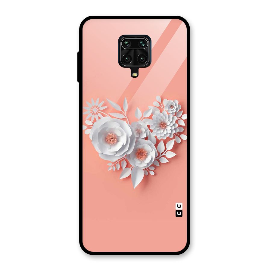 White Paper Flower Glass Back Case for Redmi Note 9 Pro Max