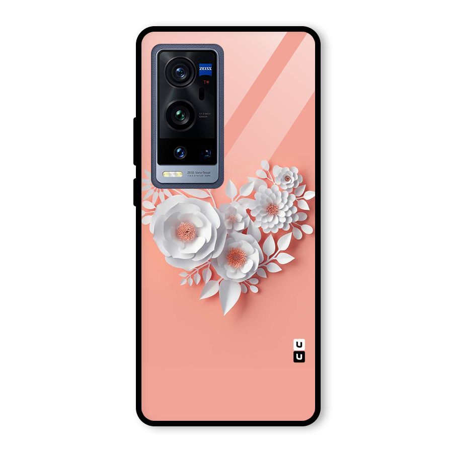 White Paper Flower Glass Back Case for Vivo X60 Pro Plus