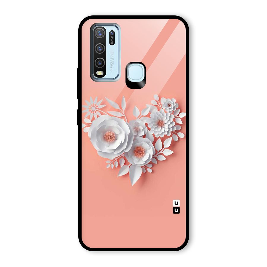 White Paper Flower Glass Back Case for Vivo Y50