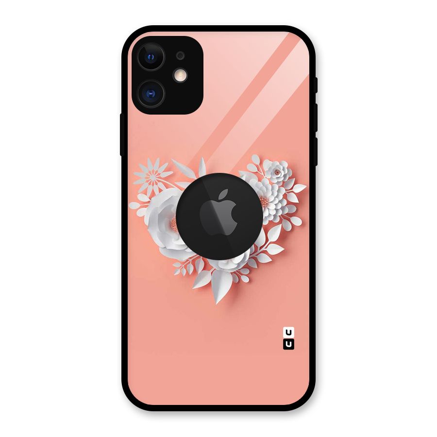 White Paper Flower Glass Back Case for iPhone 11 Logo Cut