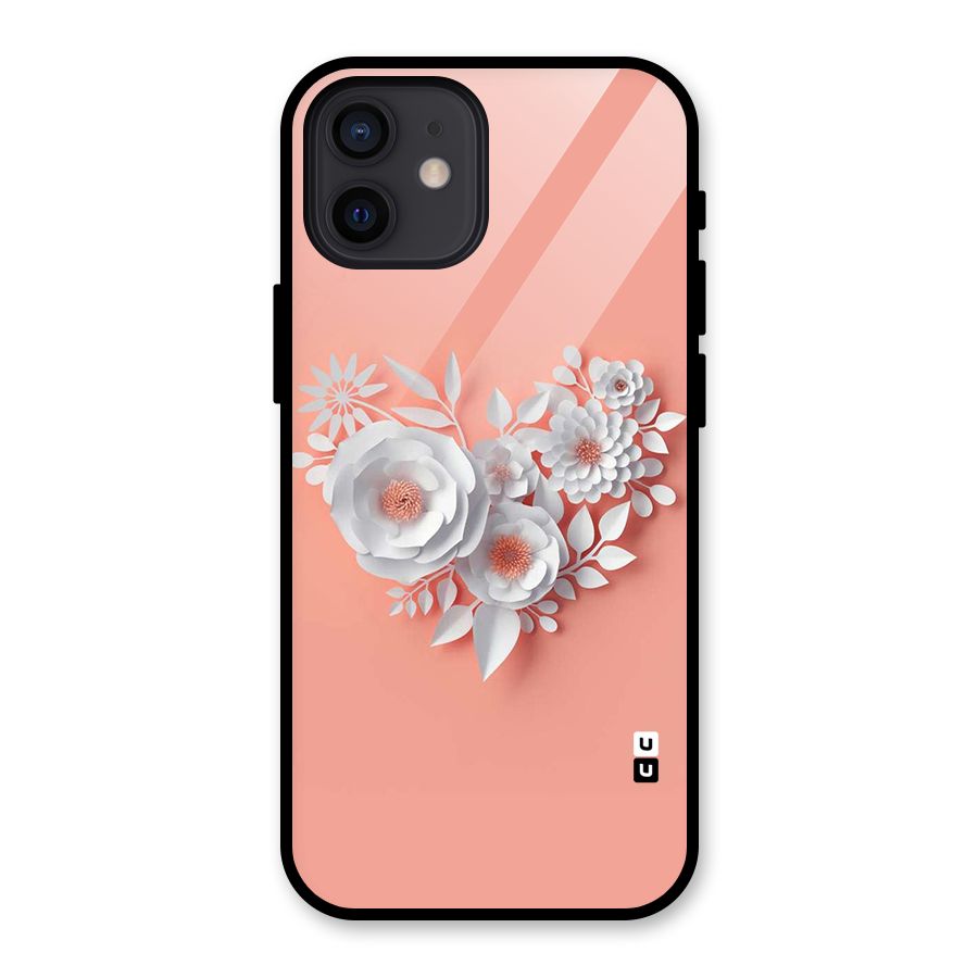 White Paper Flower Glass Back Case for iPhone 12