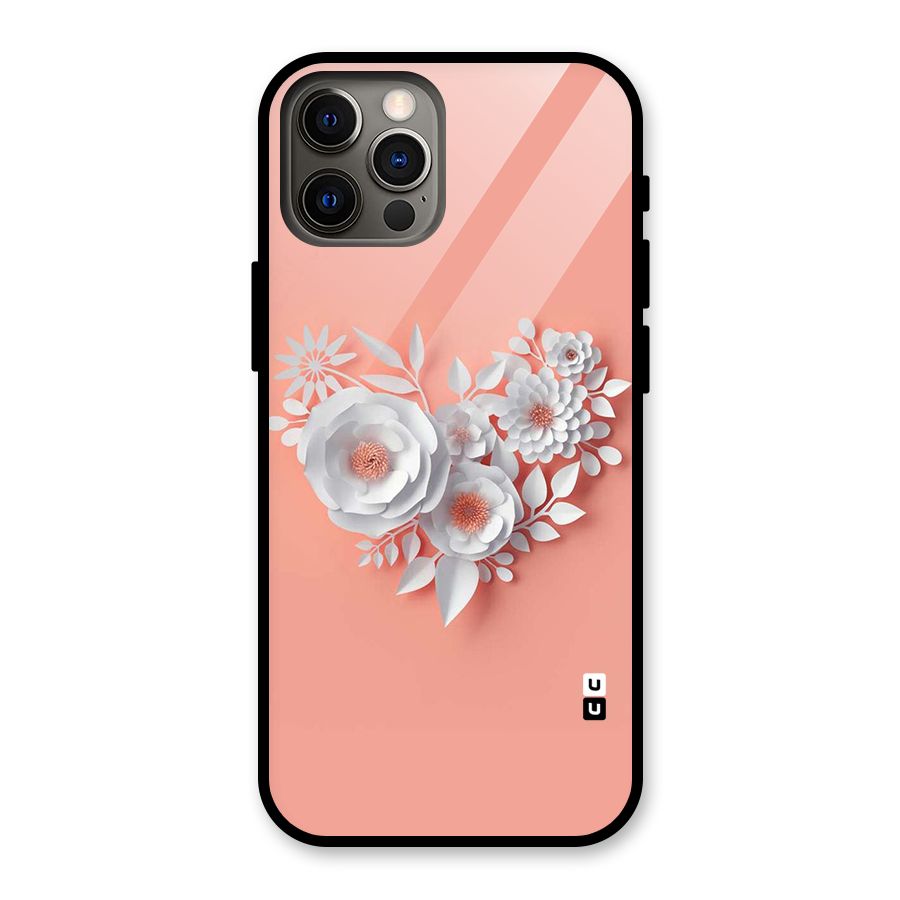 White Paper Flower Glass Back Case for iPhone 12 Pro