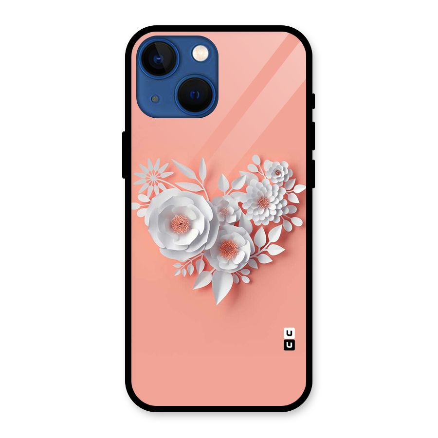 White Paper Flower Glass Back Case for iPhone 13 Mini