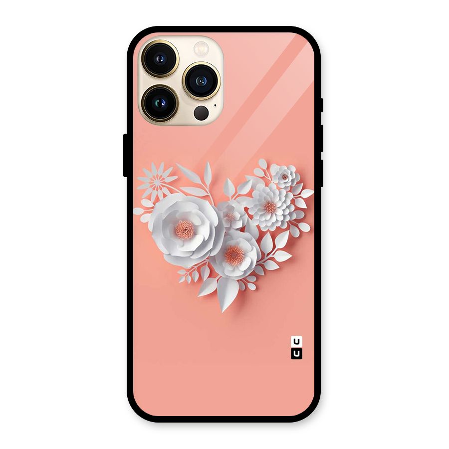 White Paper Flower Glass Back Case for iPhone 13 Pro Max