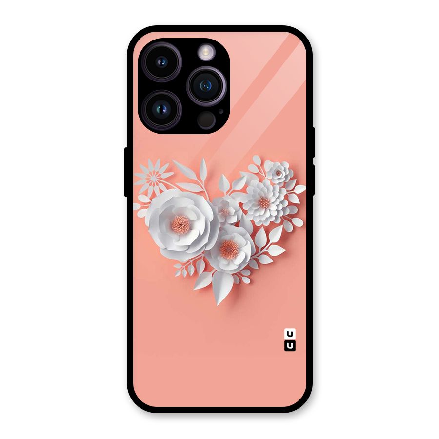 White Paper Flower Glass Back Case for iPhone 14 Pro Max