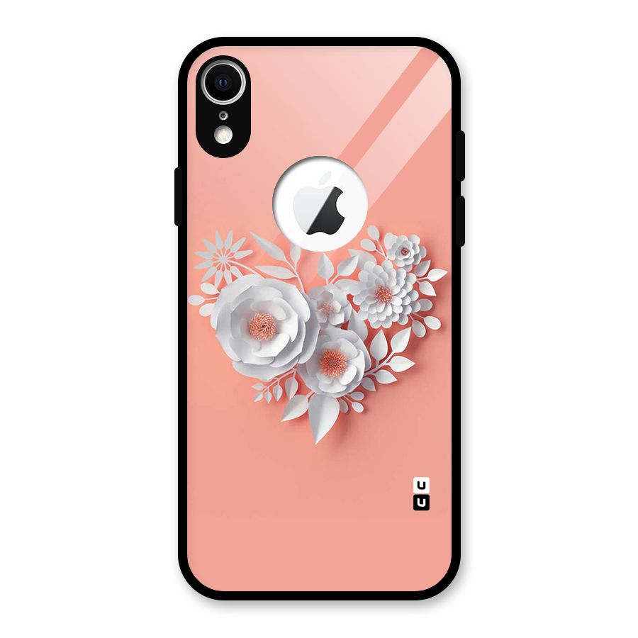 White Paper Flower Glass Back Case for iPhone XR Logo Cut