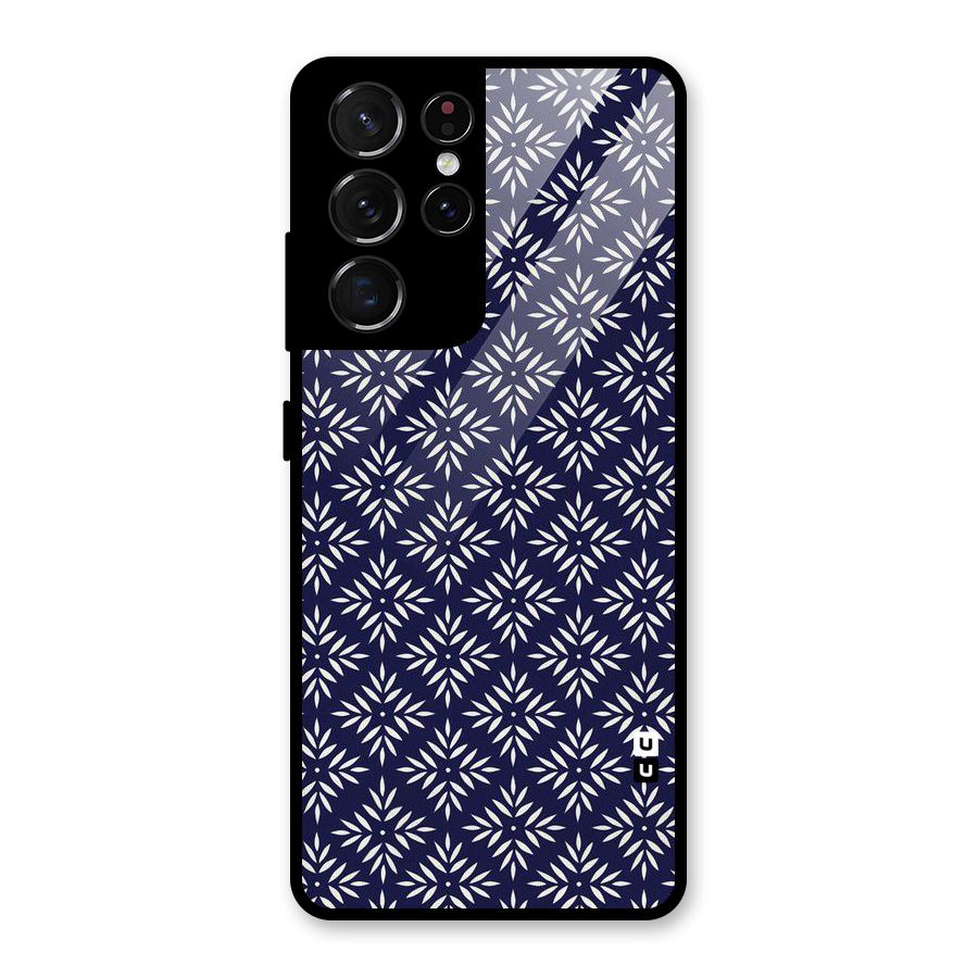 White Petals Pattern Glass Back Case for Galaxy S21 Ultra 5G