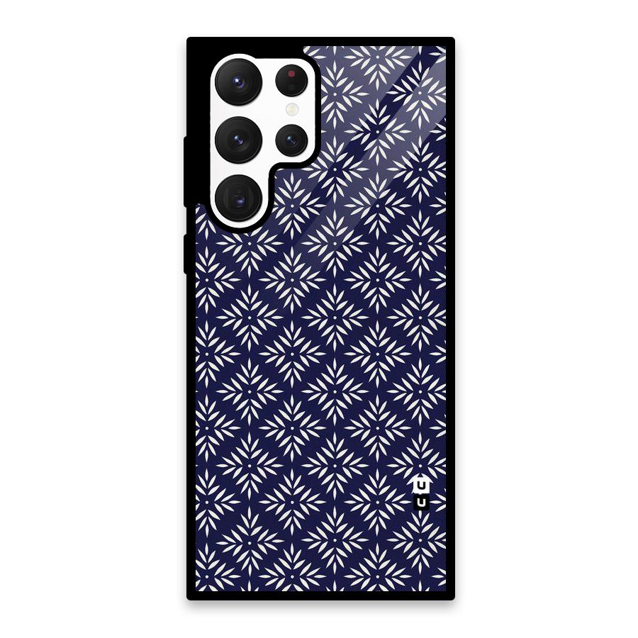 White Petals Pattern Glass Back Case for Galaxy S22 Ultra 5G
