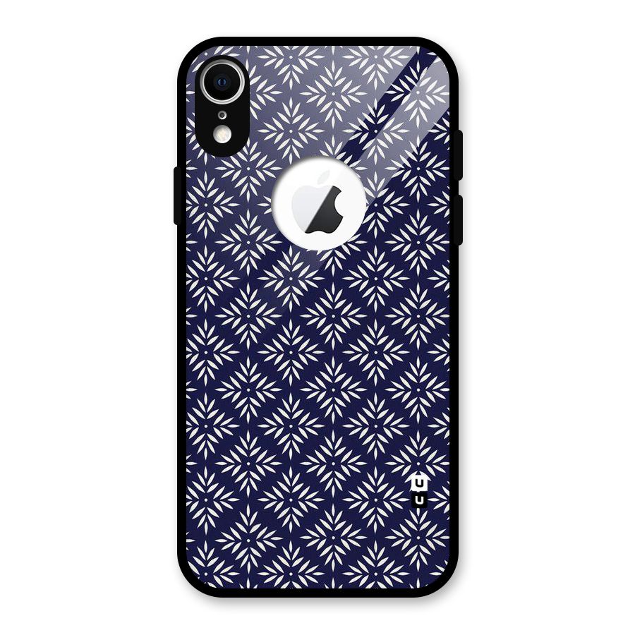 White Petals Pattern Glass Back Case for iPhone XR Logo Cut
