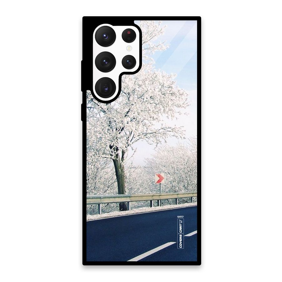 White Snow Tree Glass Back Case for Galaxy S22 Ultra 5G