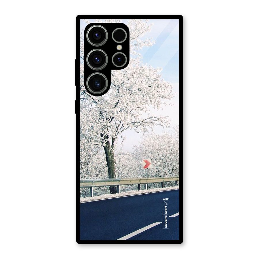 White Snow Tree Glass Back Case for Galaxy S23 Ultra