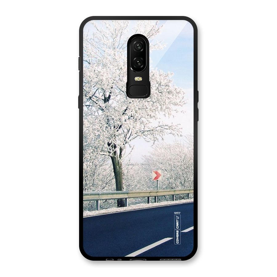 White Snow Tree Glass Back Case for OnePlus 6