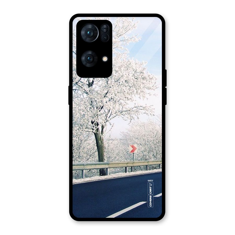White Snow Tree Glass Back Case for Oppo Reno7 Pro 5G