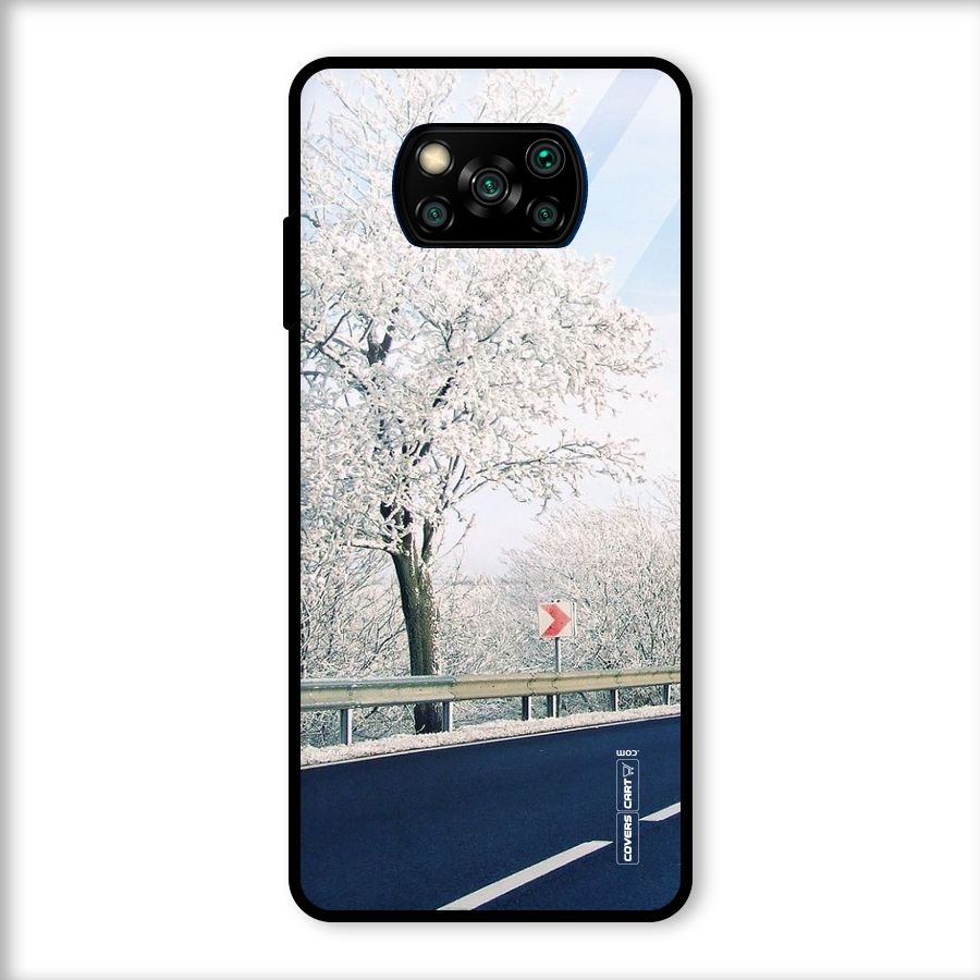 White Snow Tree Glass Back Case for Poco X3
