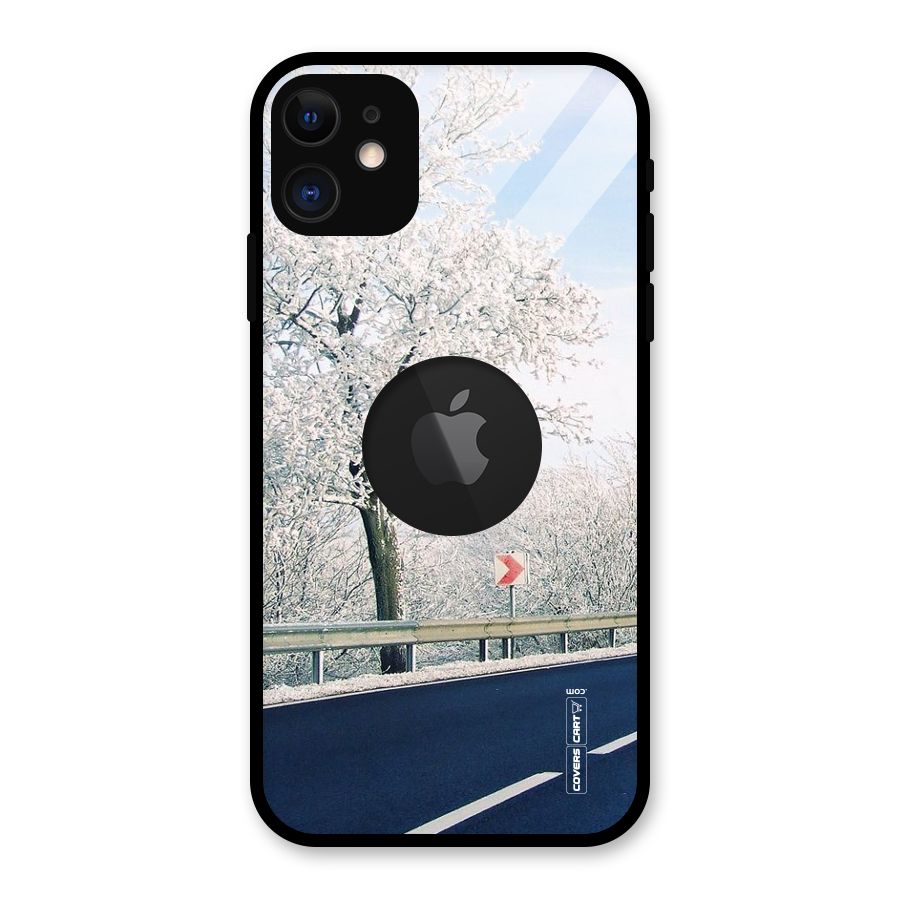 White Snow Tree Glass Back Case for iPhone 11 Logo Cut