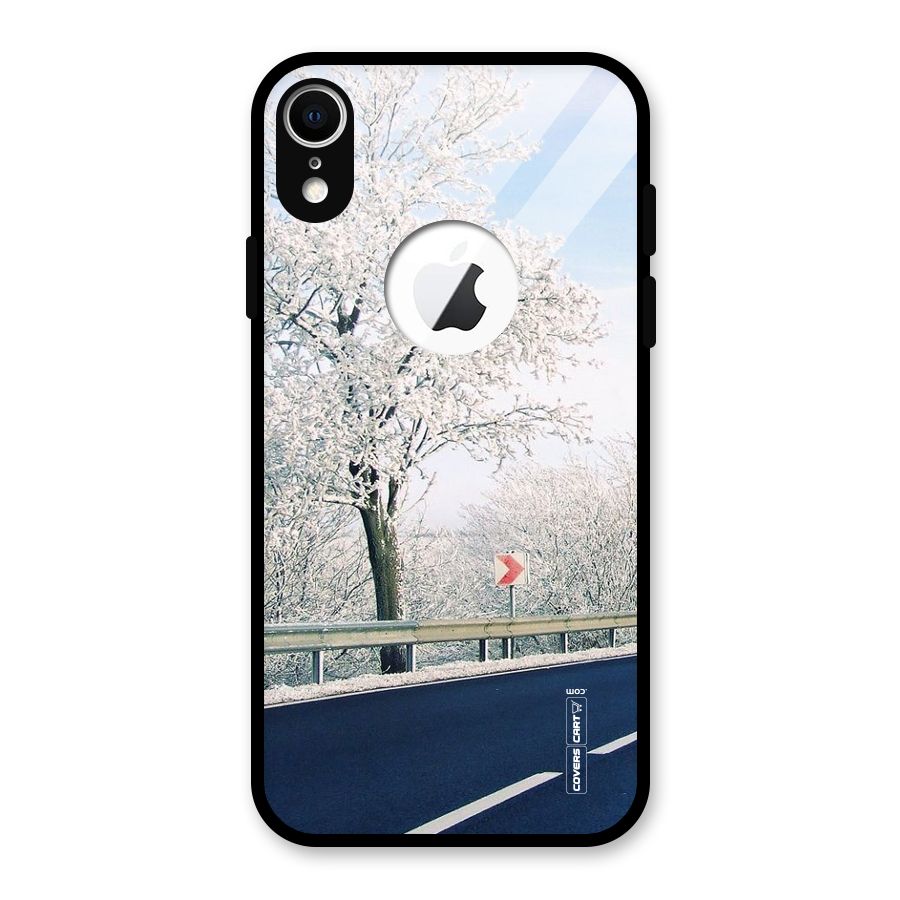 White Snow Tree Glass Back Case for iPhone XR Logo Cut