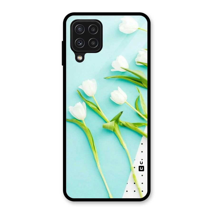 White Tulips Glass Back Case for Galaxy A22 4G
