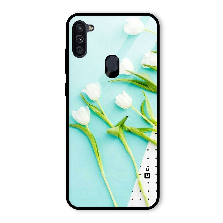 White Tulips Glass Back Case for Galaxy M11