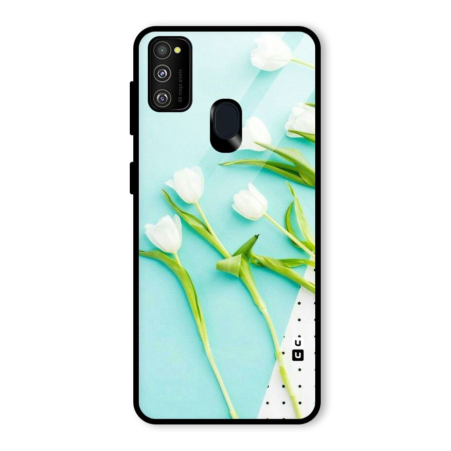 White Tulips Glass Back Case for Galaxy M30s