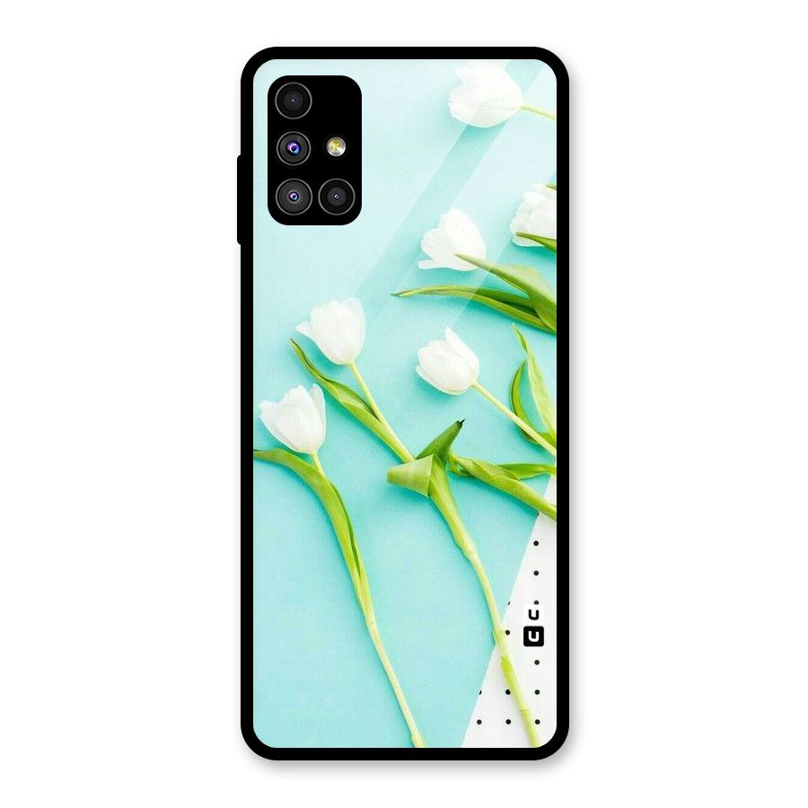 White Tulips Glass Back Case for Galaxy M51