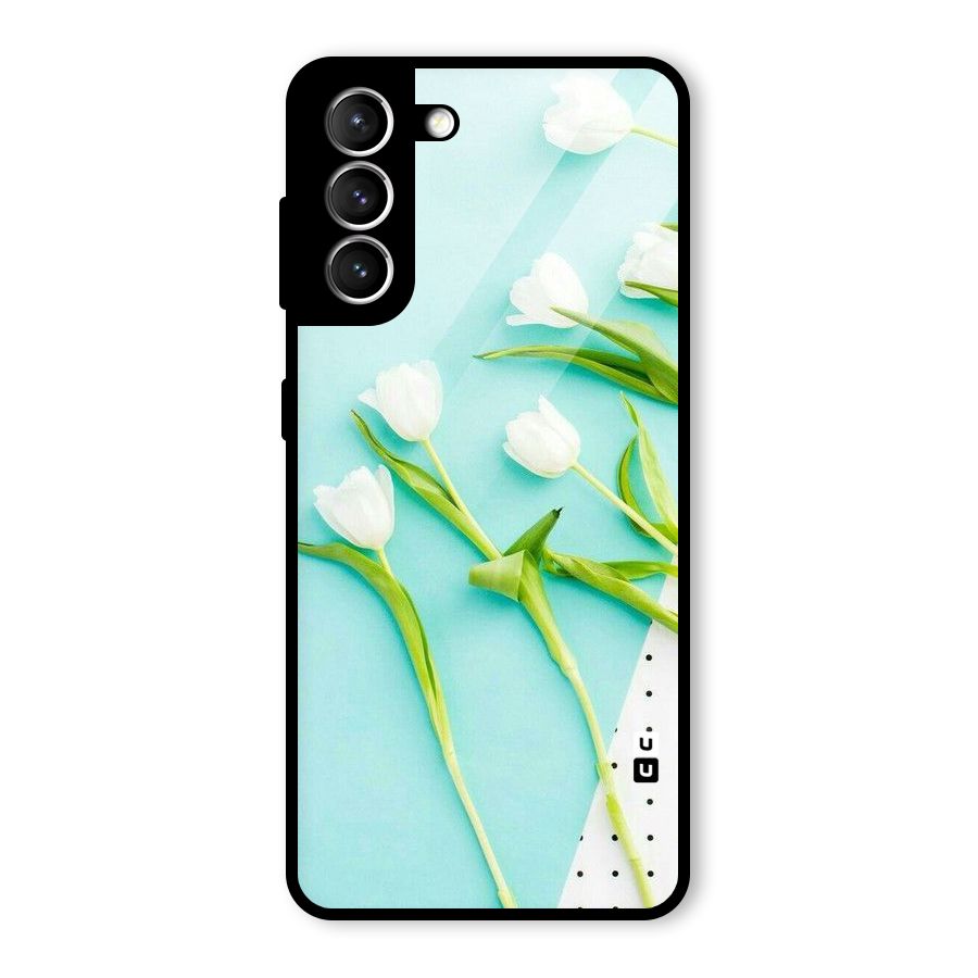 White Tulips Glass Back Case for Galaxy S21 5G