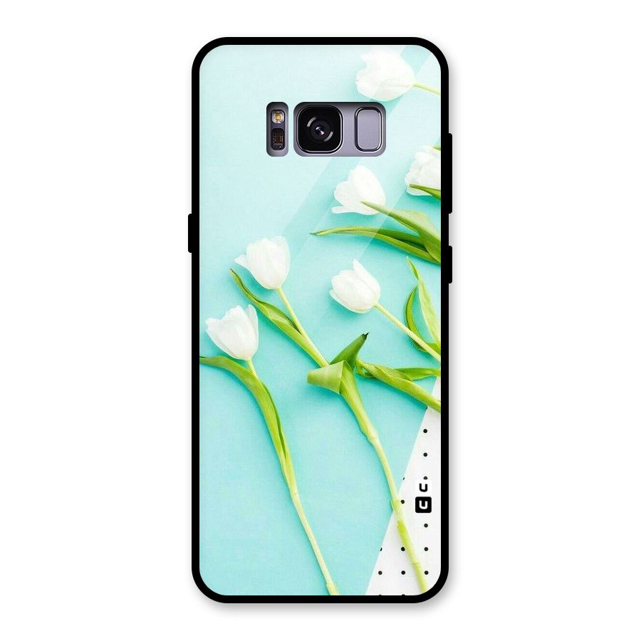 White Tulips Glass Back Case for Galaxy S8