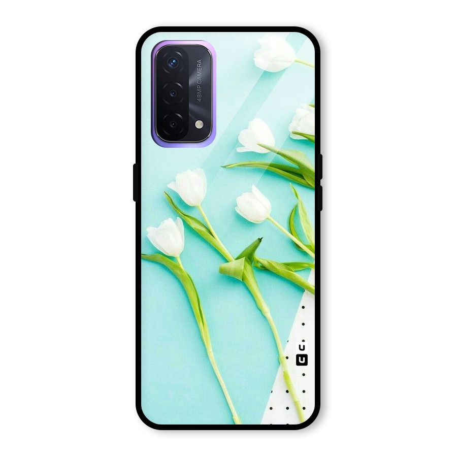 White Tulips Glass Back Case for Oppo A74 5G