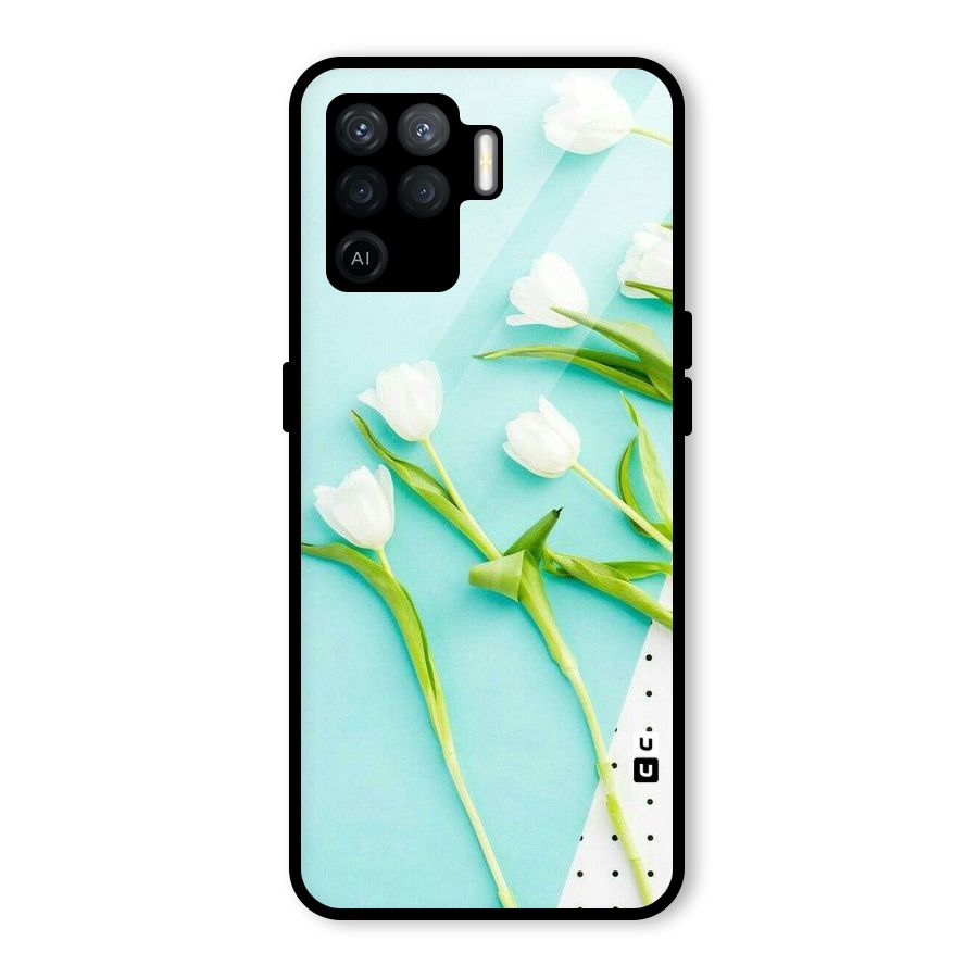 White Tulips Glass Back Case for Oppo F19 Pro