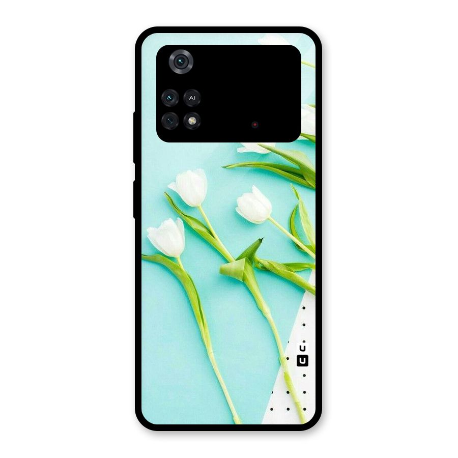White Tulips Glass Back Case for Poco M4 Pro 4G
