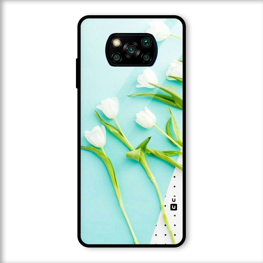 White Tulips Glass Back Case for Poco X3