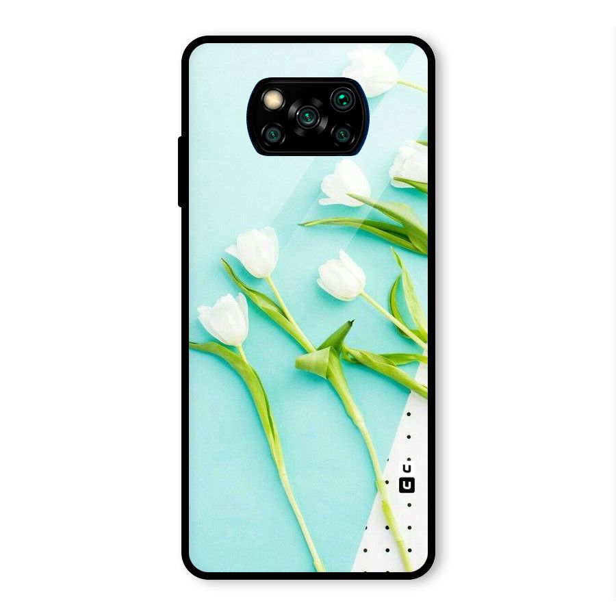 White Tulips Glass Back Case for Poco X3 Pro