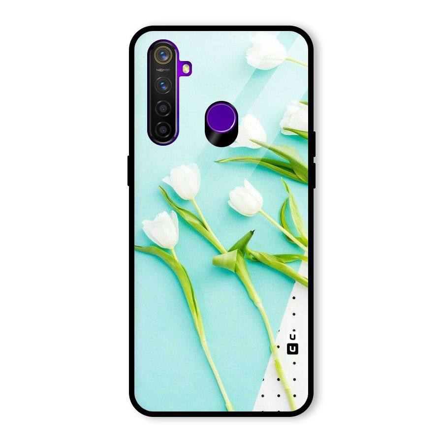 White Tulips Glass Back Case for Realme 5 Pro