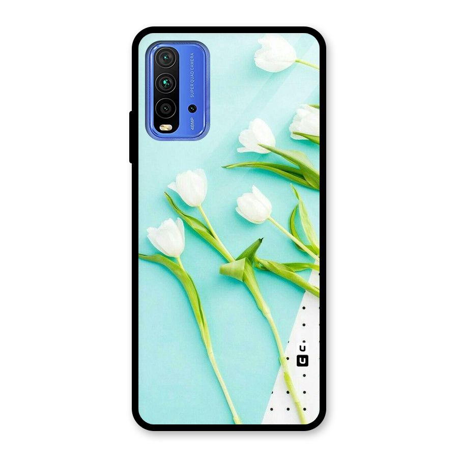 White Tulips Glass Back Case for Redmi 9 Power