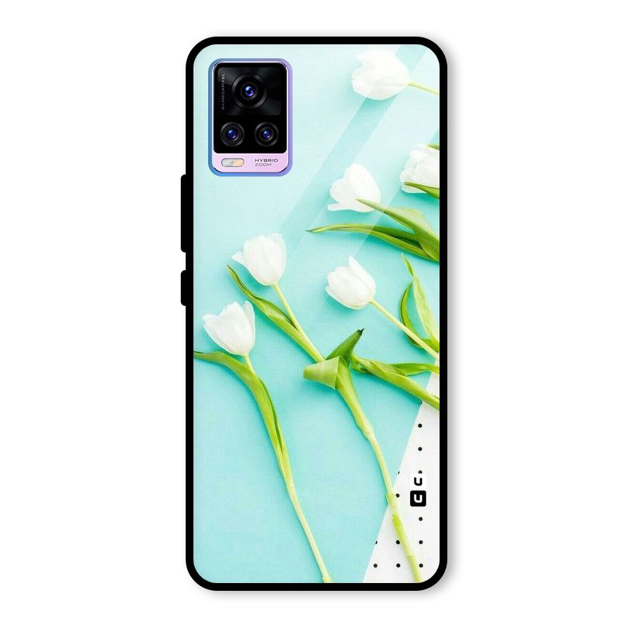 White Tulips Glass Back Case for Vivo V20 Pro