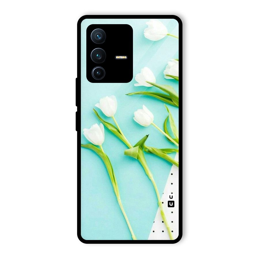 White Tulips Glass Back Case for Vivo V23 Pro