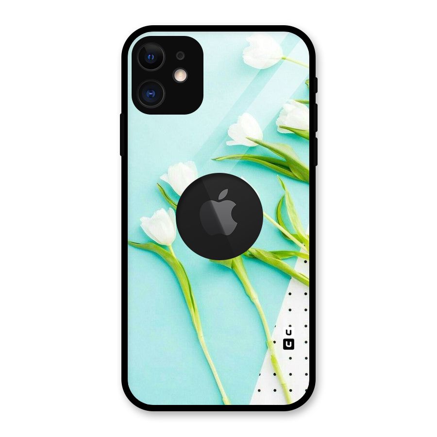 White Tulips Glass Back Case for iPhone 11 Logo Cut