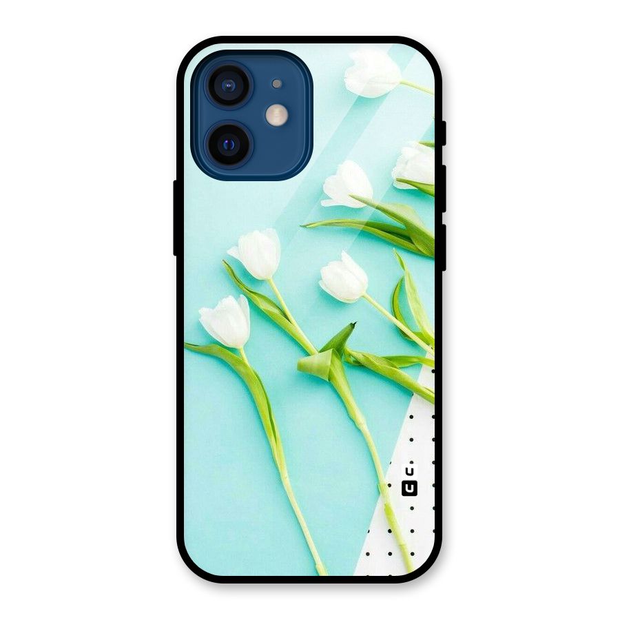 White Tulips Glass Back Case for iPhone 12 Mini
