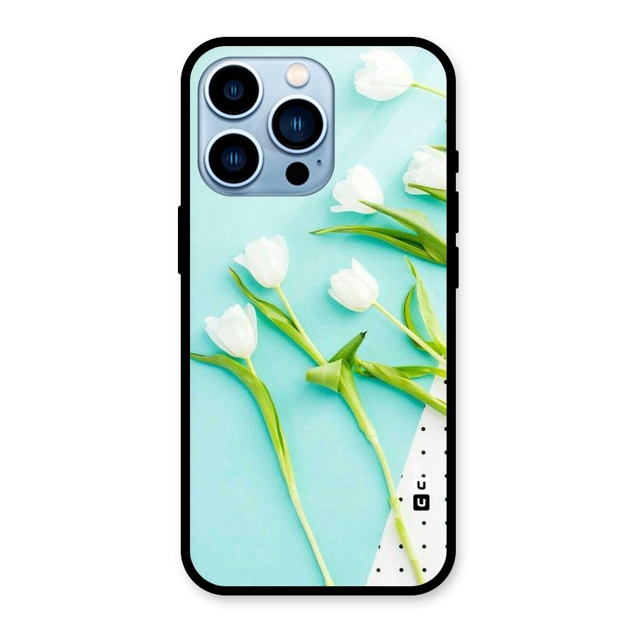 White Tulips Glass Back Case for iPhone 13 Pro