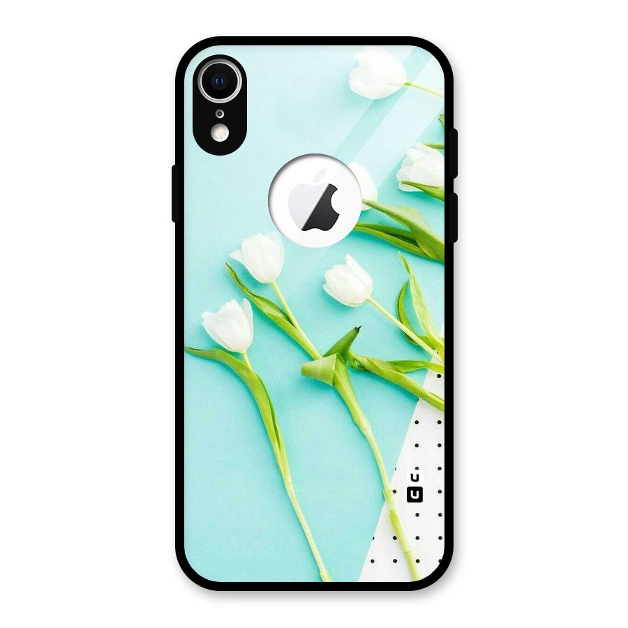 White Tulips Glass Back Case for iPhone XR Logo Cut