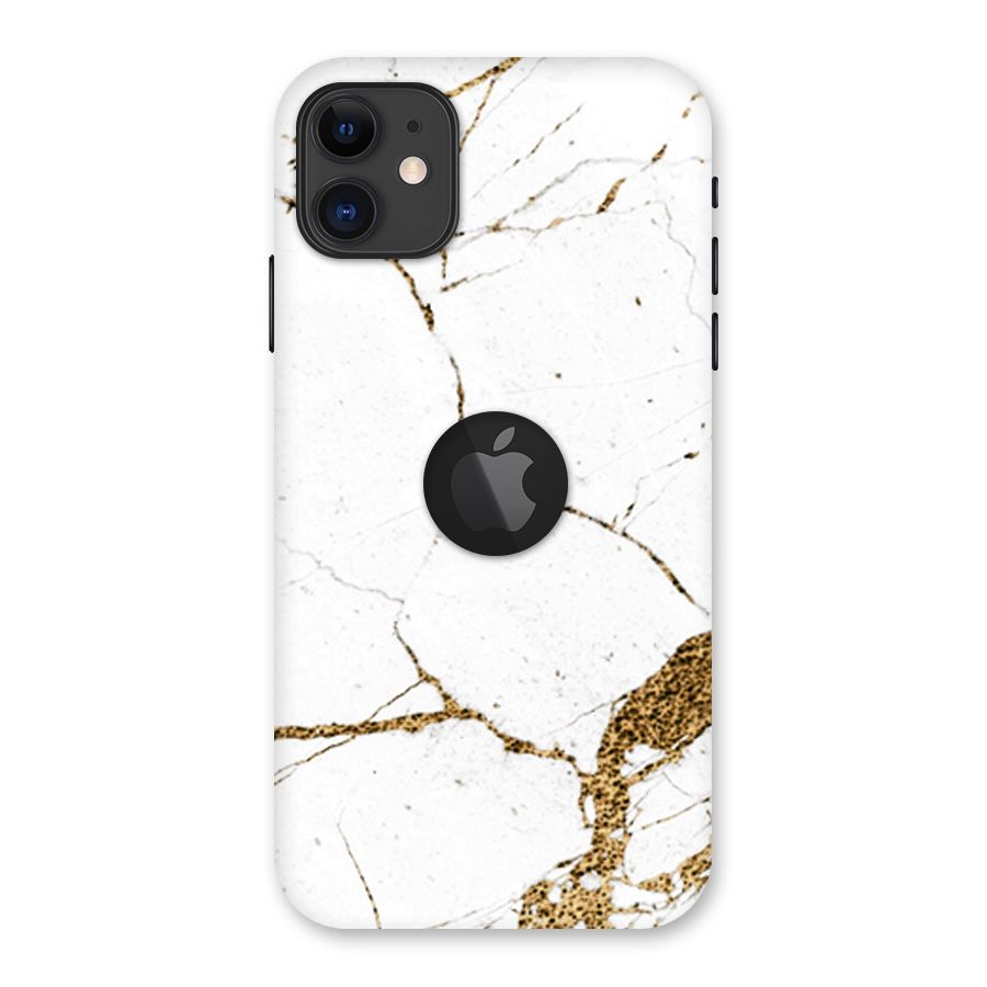 White and Gold Design Back Case for iPhone 11 Logo Cut