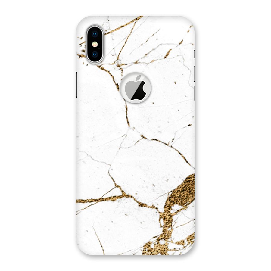 White and Gold Design Back Case for iPhone XS Logo Cut