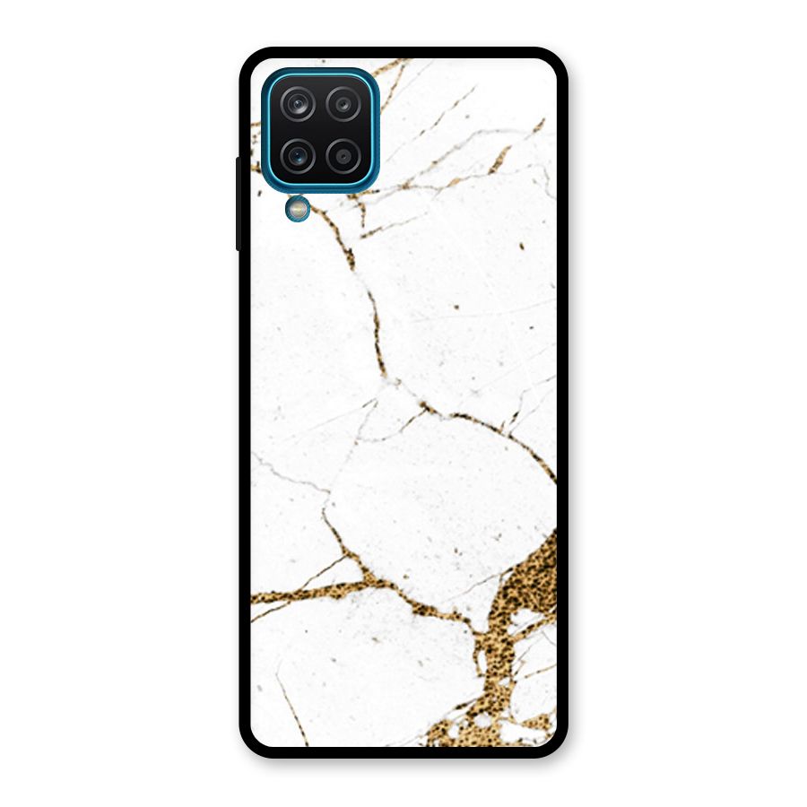 White and Gold Design Glass Back Case for Galaxy A12