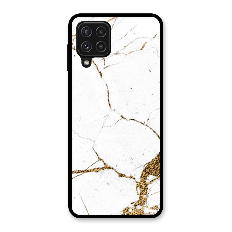 White and Gold Design Glass Back Case for Galaxy A22 4G