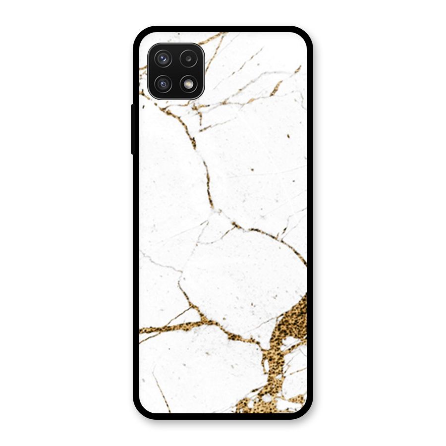 White and Gold Design Glass Back Case for Galaxy A22 5G