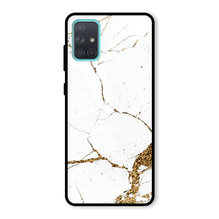 White and Gold Design Glass Back Case for Galaxy A71